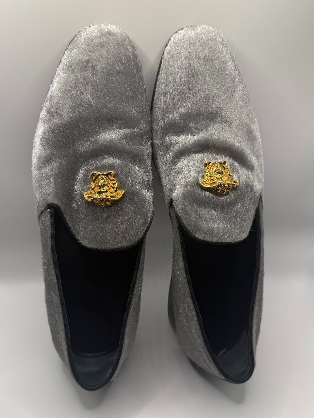 Mens Versace medusa head silver pony hair loafers size 42
